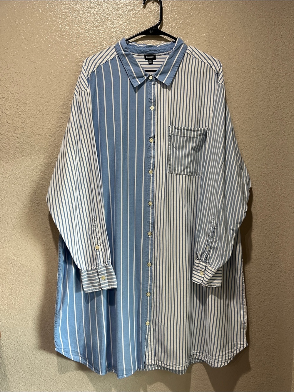 GAP Two-Tone Blue White Striped Button-Down Night Shirt Sz XXL Comfy TC0252